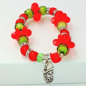 261B88. Red & Green & Silver Bracelet w/ Santa Charm